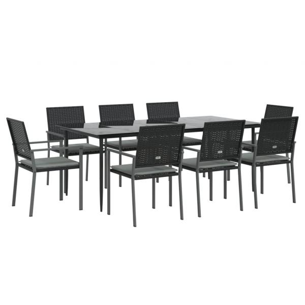 9-tlg. Garten-Essgruppe mit Kissen Poly Rattan und Stahl