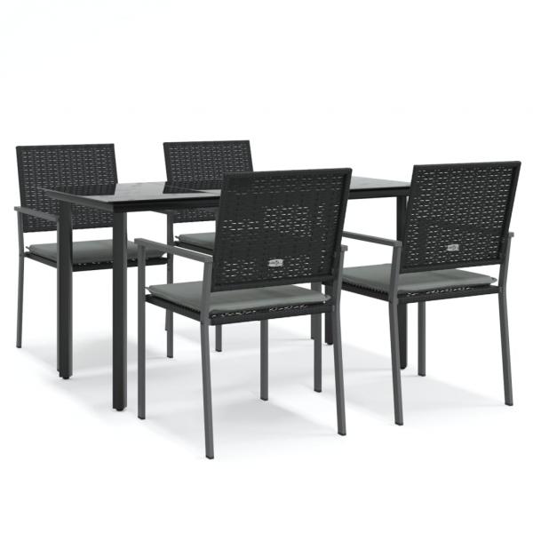 5-tlg. Garten-Essgruppe mit Kissen Poly Rattan und Stahl