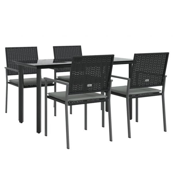 5-tlg. Garten-Essgruppe mit Kissen Poly Rattan und Stahl