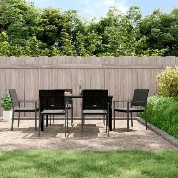 ARDEBO.de - 7-tlg. Garten-Essgruppe mit Kissen Poly Rattan und Stahl