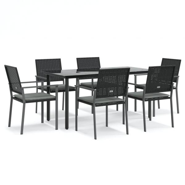 7-tlg. Garten-Essgruppe mit Kissen Poly Rattan und Stahl