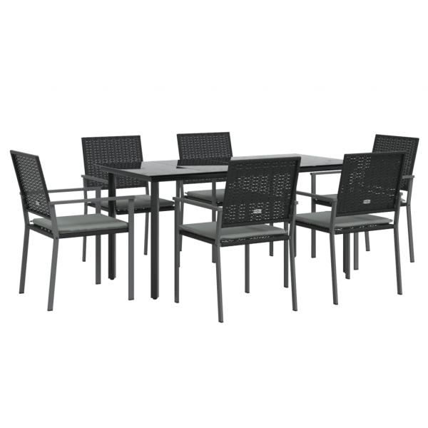 7-tlg. Garten-Essgruppe mit Kissen Poly Rattan und Stahl