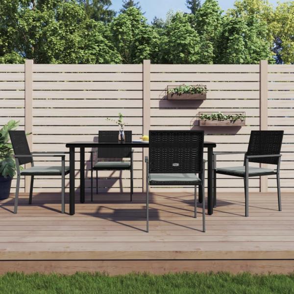 ARDEBO.de - 5-tlg. Garten-Essgruppe mit Kissen Poly Rattan und Stahl