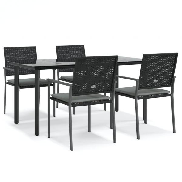 5-tlg. Garten-Essgruppe mit Kissen Poly Rattan und Stahl