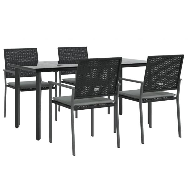 5-tlg. Garten-Essgruppe mit Kissen Poly Rattan und Stahl