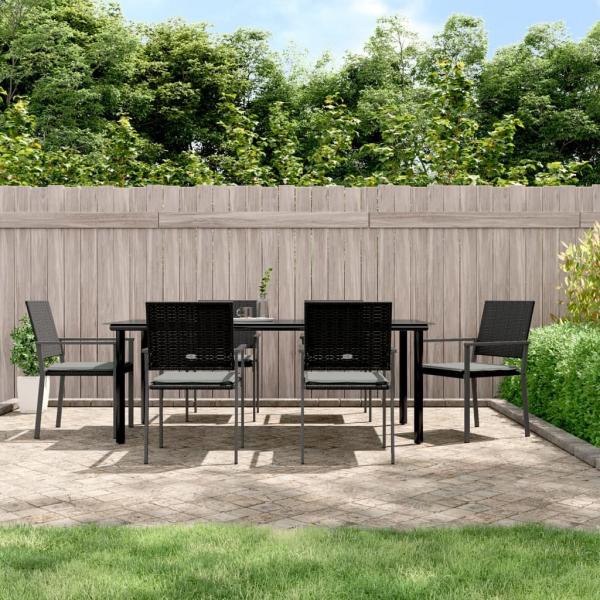ARDEBO.de - 7-tlg. Garten-Essgruppe mit Kissen Poly Rattan und Stahl