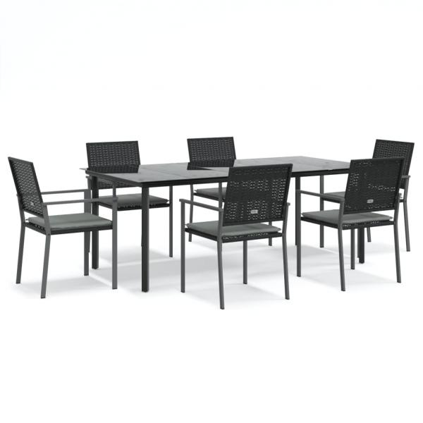 7-tlg. Garten-Essgruppe mit Kissen Poly Rattan und Stahl