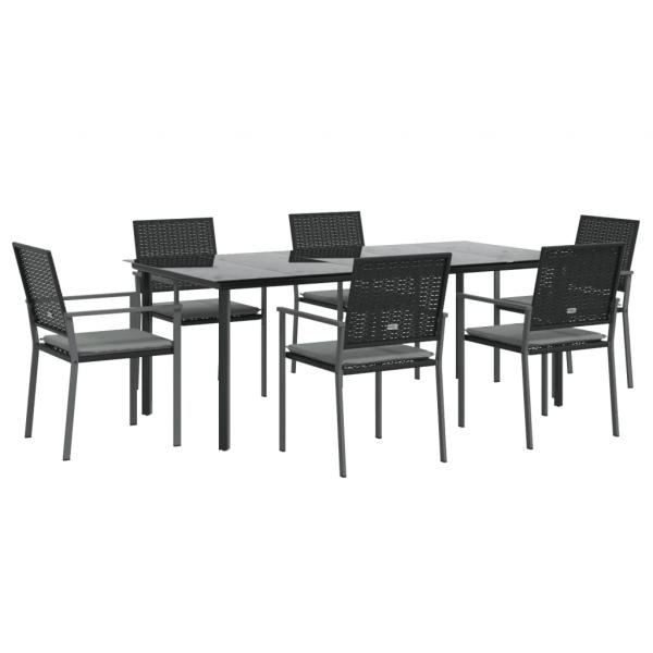 7-tlg. Garten-Essgruppe mit Kissen Poly Rattan und Stahl