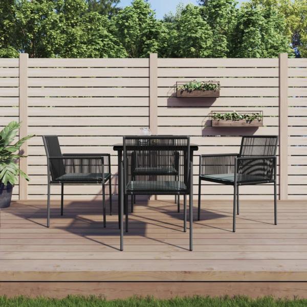 ARDEBO.de - 5-tlg. Garten-Essgruppe mit Kissen Schwarz Poly Rattan & Stahl