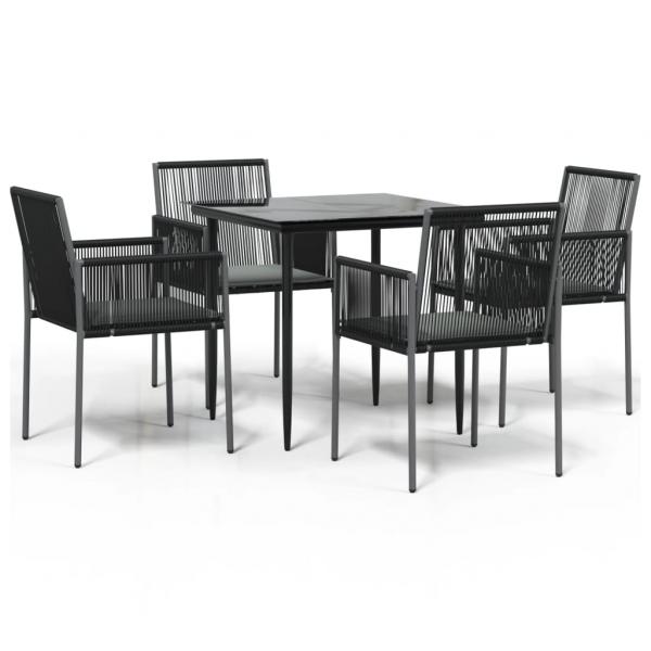 5-tlg. Garten-Essgruppe mit Kissen Schwarz Poly Rattan & Stahl