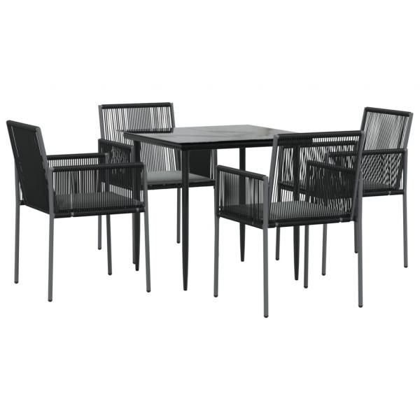 5-tlg. Garten-Essgruppe mit Kissen Schwarz Poly Rattan & Stahl