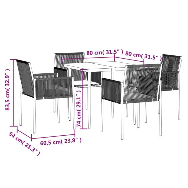 5-tlg. Garten-Essgruppe mit Kissen Schwarz Poly Rattan & Stahl