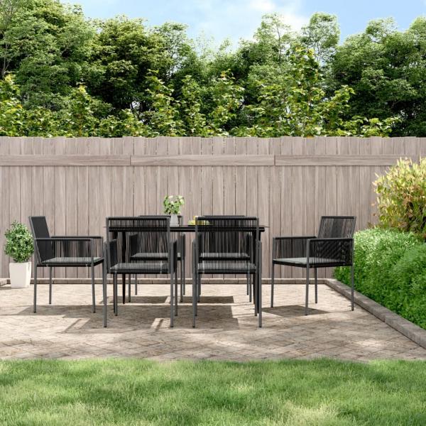 ARDEBO.de - 7-tlg. Garten-Essgruppe mit Kissen Schwarz Poly Rattan & Stahl