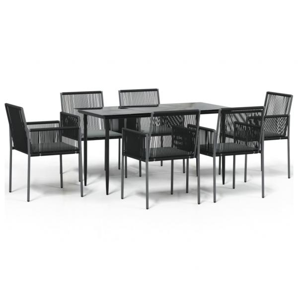7-tlg. Garten-Essgruppe mit Kissen Schwarz Poly Rattan & Stahl