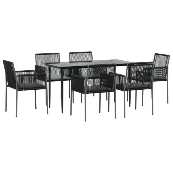 7-tlg. Garten-Essgruppe mit Kissen Schwarz Poly Rattan & Stahl