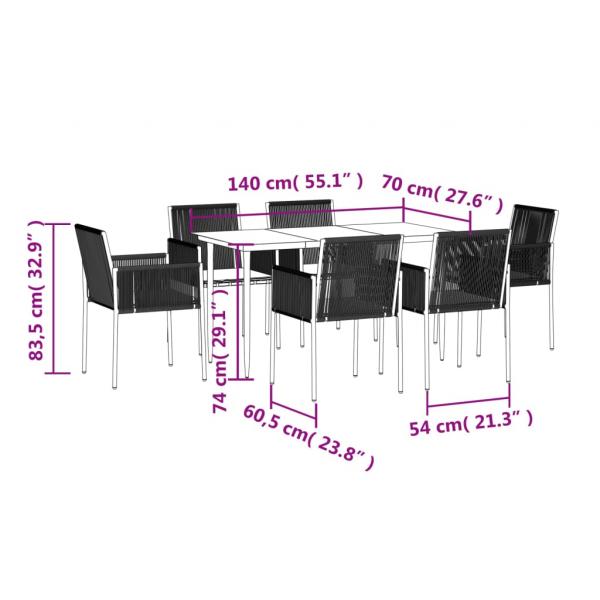 7-tlg. Garten-Essgruppe mit Kissen Schwarz Poly Rattan & Stahl