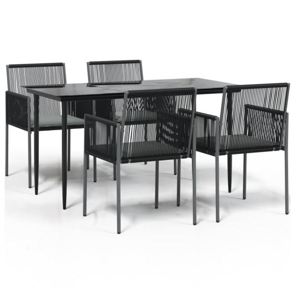 5-tlg. Garten-Essgruppe mit Kissen Schwarz Poly Rattan & Stahl