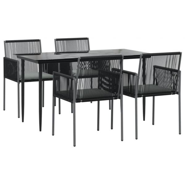 5-tlg. Garten-Essgruppe mit Kissen Schwarz Poly Rattan & Stahl