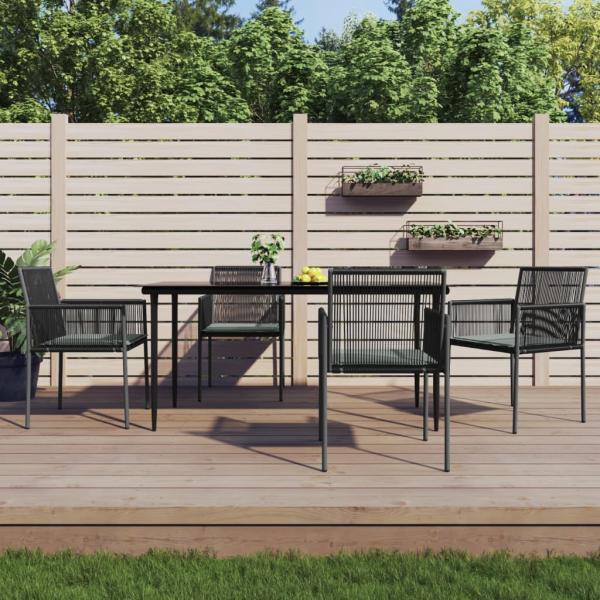 ARDEBO.de - 5-tlg. Garten-Essgruppe mit Kissen Schwarz Poly Rattan & Stahl