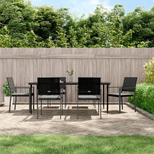 ARDEBO.de - 7-tlg. Garten-Essgruppe mit Kissen Poly Rattan und Stahl