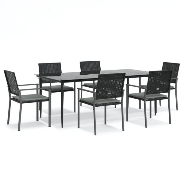 7-tlg. Garten-Essgruppe mit Kissen Poly Rattan und Stahl