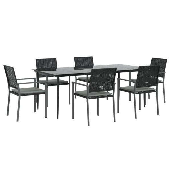 7-tlg. Garten-Essgruppe mit Kissen Poly Rattan und Stahl