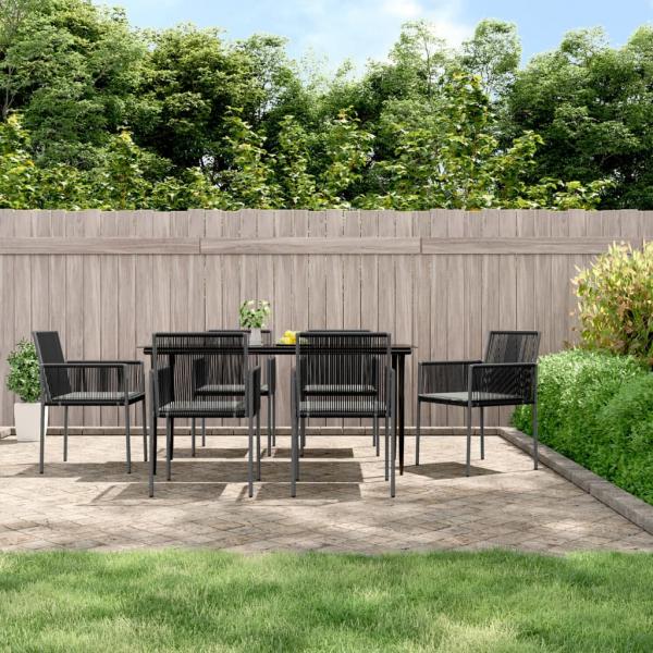 ARDEBO.de - 7-tlg. Garten-Essgruppe mit Kissen Schwarz Poly Rattan & Stahl