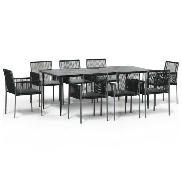 9-tlg. Garten-Essgruppe mit Kissen Schwarz Poly Rattan & Stahl