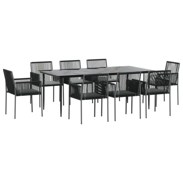 9-tlg. Garten-Essgruppe mit Kissen Schwarz Poly Rattan & Stahl