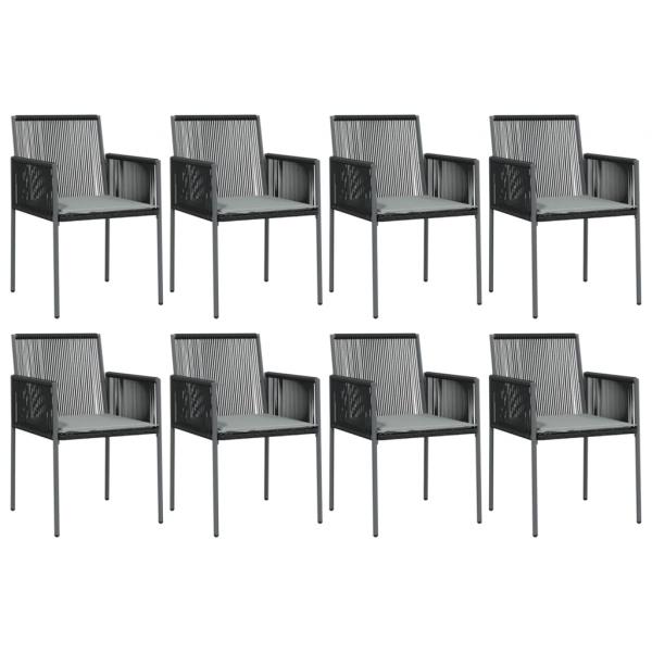 9-tlg. Garten-Essgruppe mit Kissen Schwarz Poly Rattan & Stahl