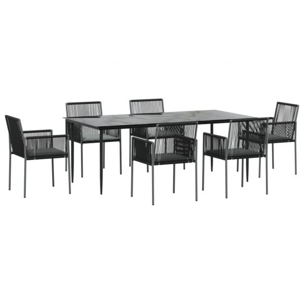 7-tlg. Garten-Essgruppe mit Kissen Schwarz Poly Rattan & Stahl