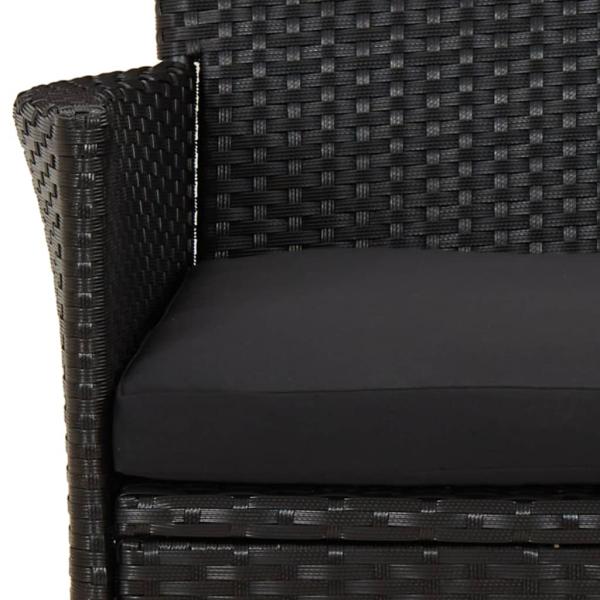 ARDEBO.de - 3-tlg. Garten-Bistro-Set mit Kissen Schwarz Poly Rattan