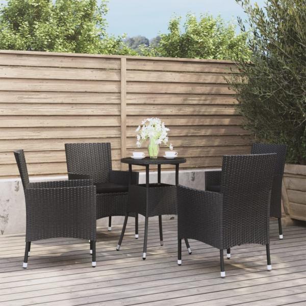 ARDEBO.de - 5-tlg. Garten-Bistro-Set mit Kissen Schwarz Poly Rattan