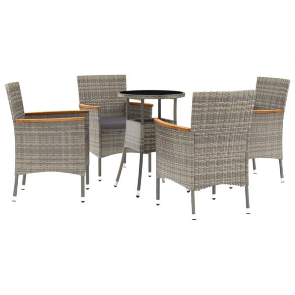 ARDEBO.de - 5-tlg. Garten-Bistro-Set mit Kissen Grau Poly Rattan