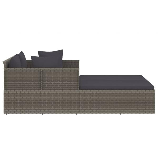Sonnenliege mit Kissen Grau 182x118x63 cm Poly Rattan
