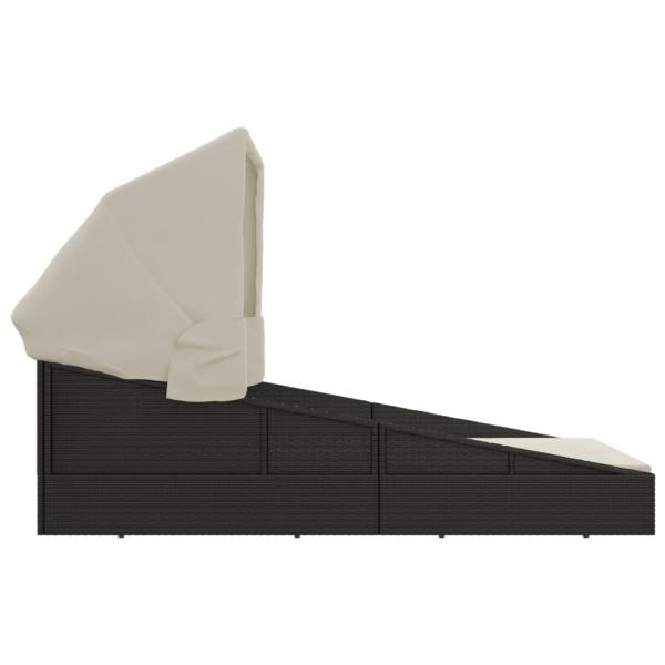 Sonnenliege mit Faltdach Schwarz 200x114x128 cm Poly Rattan