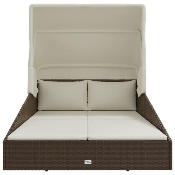Sonnenliege mit Faltdach Braun 200x114x128 cm Poly Rattan