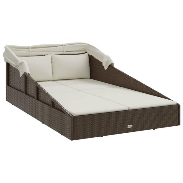Sonnenliege mit Faltdach Braun 200x114x128 cm Poly Rattan