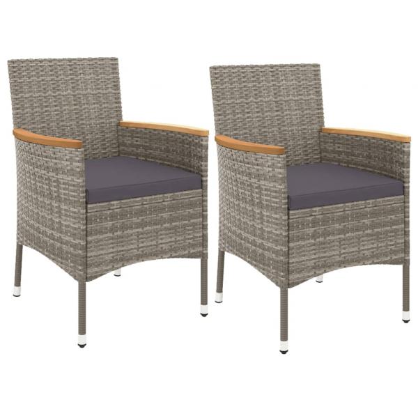 ARDEBO.de - 3-tlg. Garten-Bistro-Set mit Kissen Grau Poly Rattan
