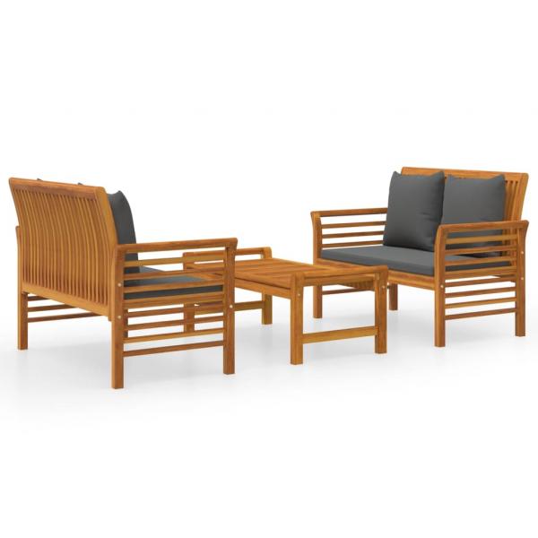 3-tlg. Garten-Lounge-Set mit Kissen Massivholz Akazie