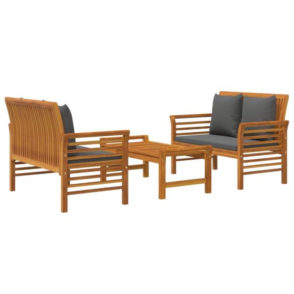 3-tlg. Garten-Lounge-Set mit Kissen Massivholz Akazie