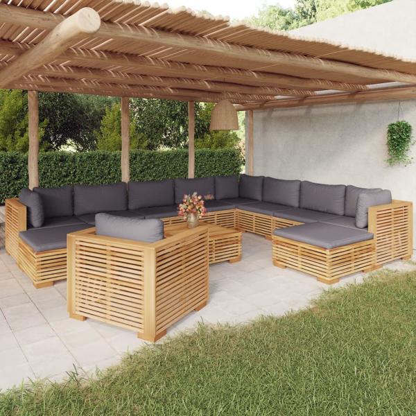 ARDEBO.de - 12-tlg. Garten-Lounge-Set mit Kissen Massivholz Teak
