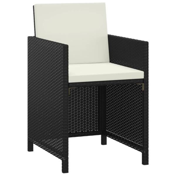 3-tlg. Garten-Essgruppe mit Kissen Poly Rattan Schwarz