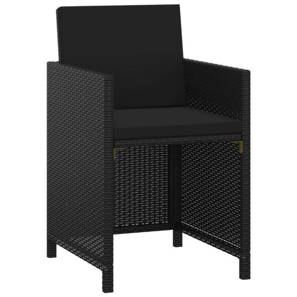 3-tlg. Garten-Essgruppe mit Kissen Poly Rattan Schwarz