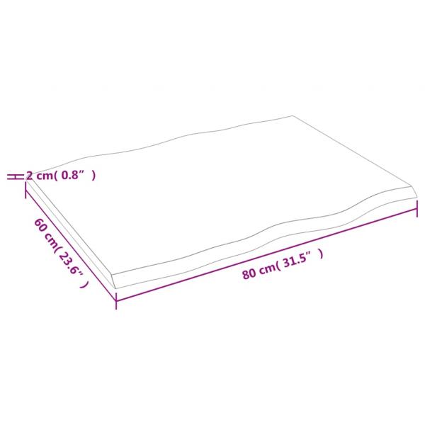 Tischplatte 80x60x2 cm Massivholz Eiche Behandelt Baumkante