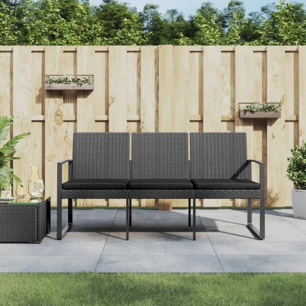 ARDEBO.de - Gartenbank 3-Sitzer mit Kissen Dunkelgrau PP-Rattan