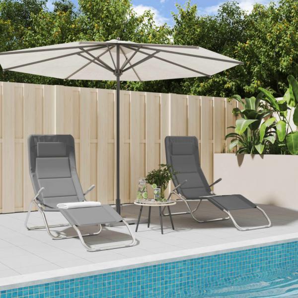 ARDEBO.de - Sonnenliegen 2 Stk. Grau Textilene & Pulverbeschichteter Stahl