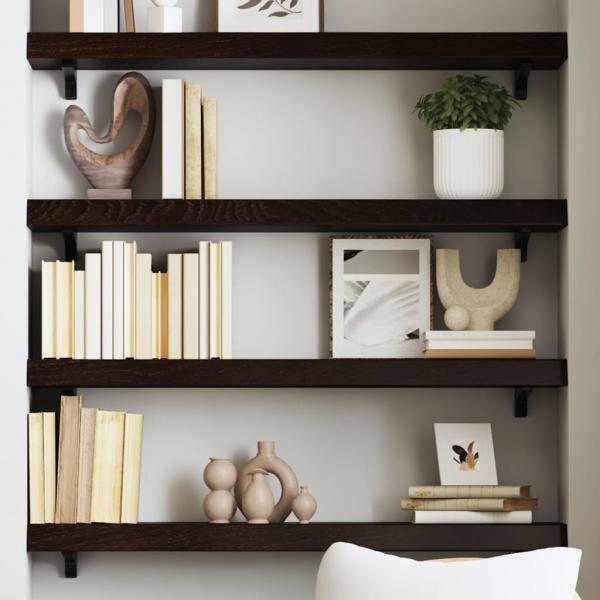 ARDEBO.de - Wandregal Dunkelbraun 100x20x6 cm Massivholz Eiche Behandelt