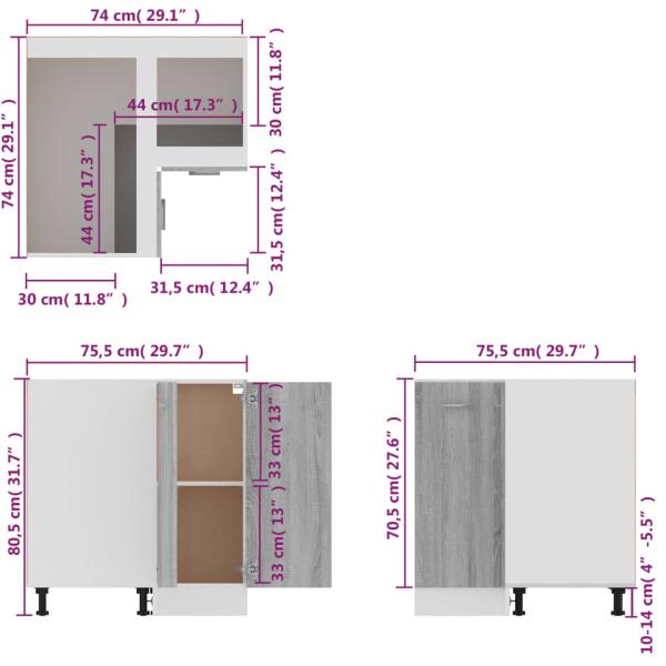 Küchenschrank Grau Sonoma 75,5x75,5x81,5 cm Holzwerkstoff
