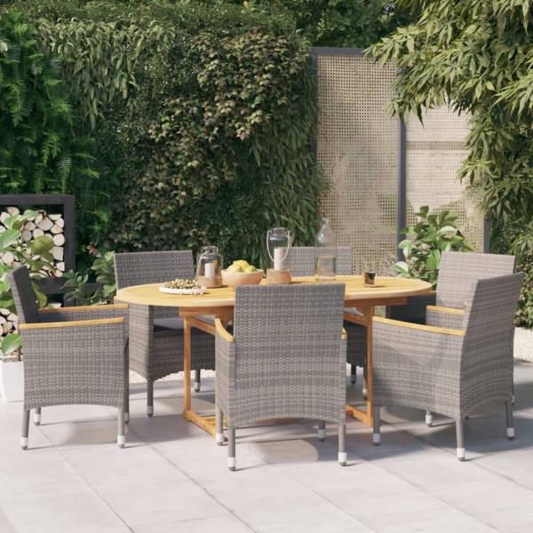 ARDEBO.de - 7-tlg. Garten-Essgruppe mit Kissen Grau